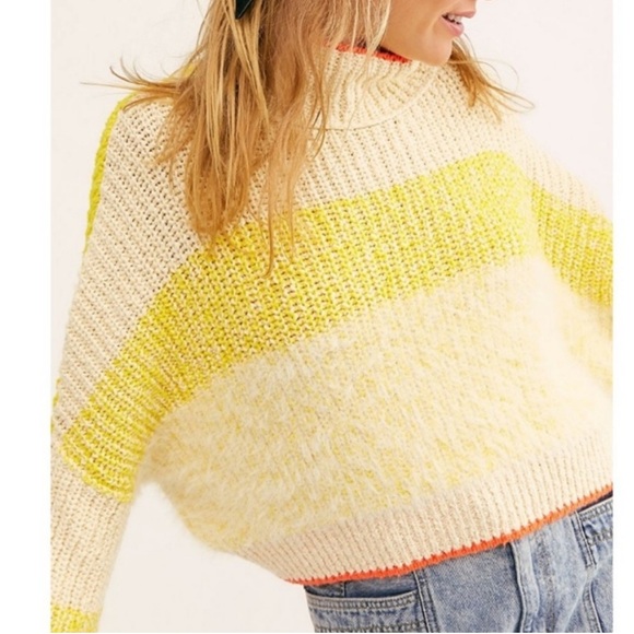 Free People Yellow and Cream Turtleneck Sweater - Picture 2 of 13